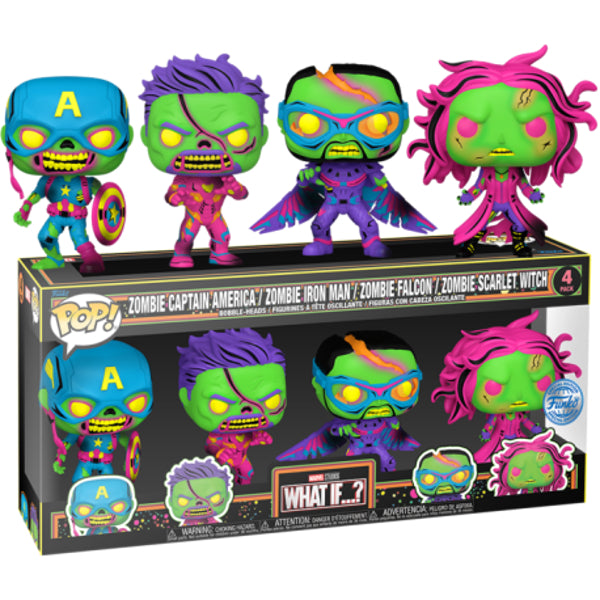 Funko PoP! Marvel What If...? Zombie Captain America / Zombie Iron Man / Zombie Falcon / Zombie Scarlet Witch 4-Pack (Funko Special Edition)